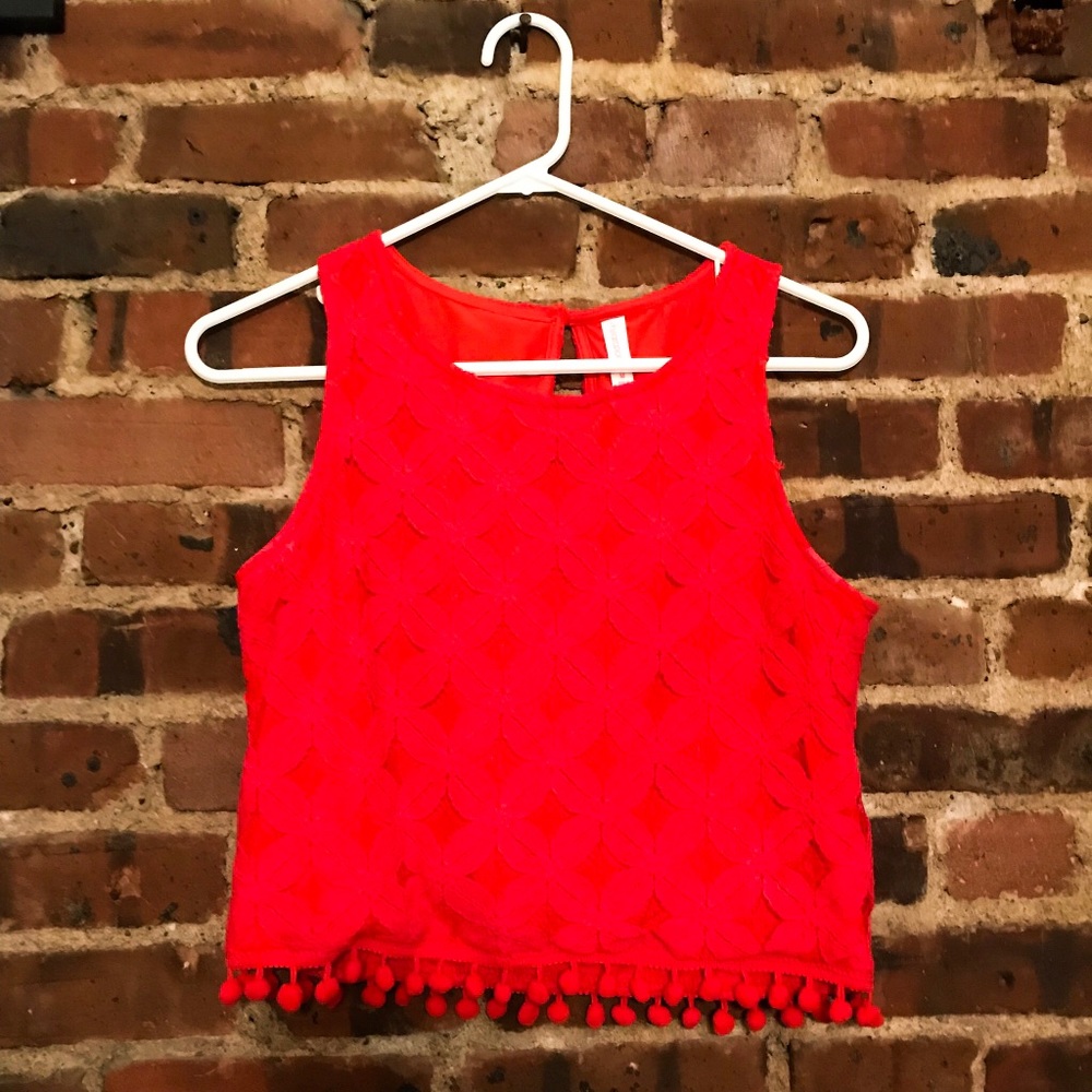SALE! Watermelon red puff ball crop tank